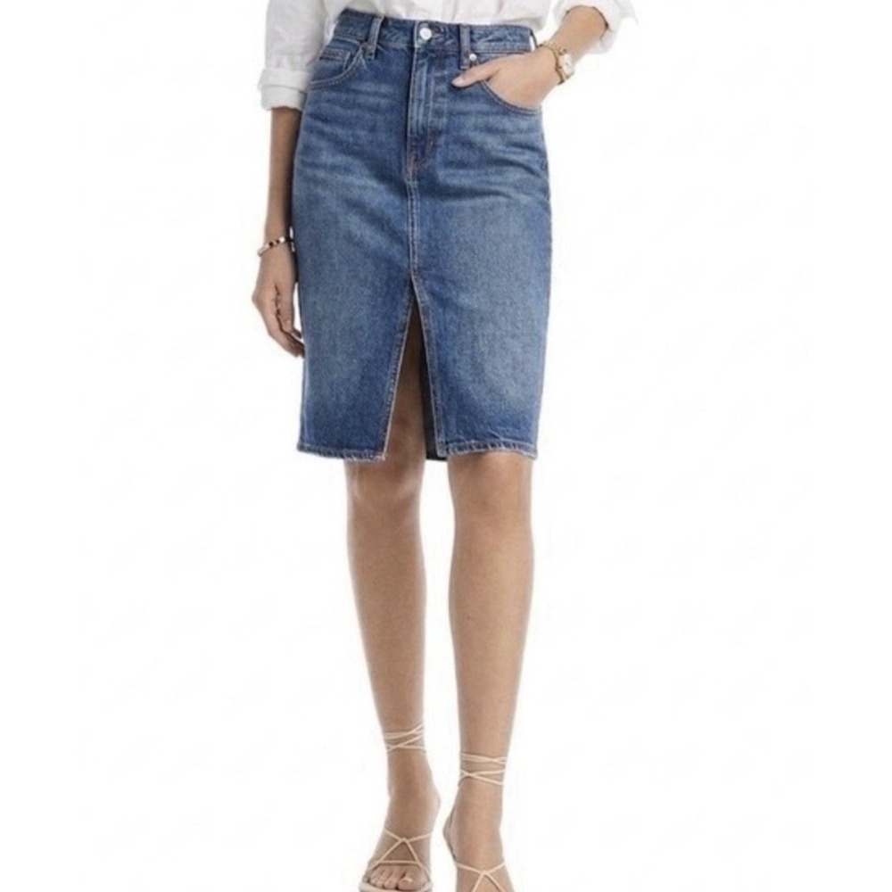 DEREK LAM 10 CROSBY COTTON JULIET HIGH RISE DENIM BLUE SKIRT SIZE 28 Split Seam